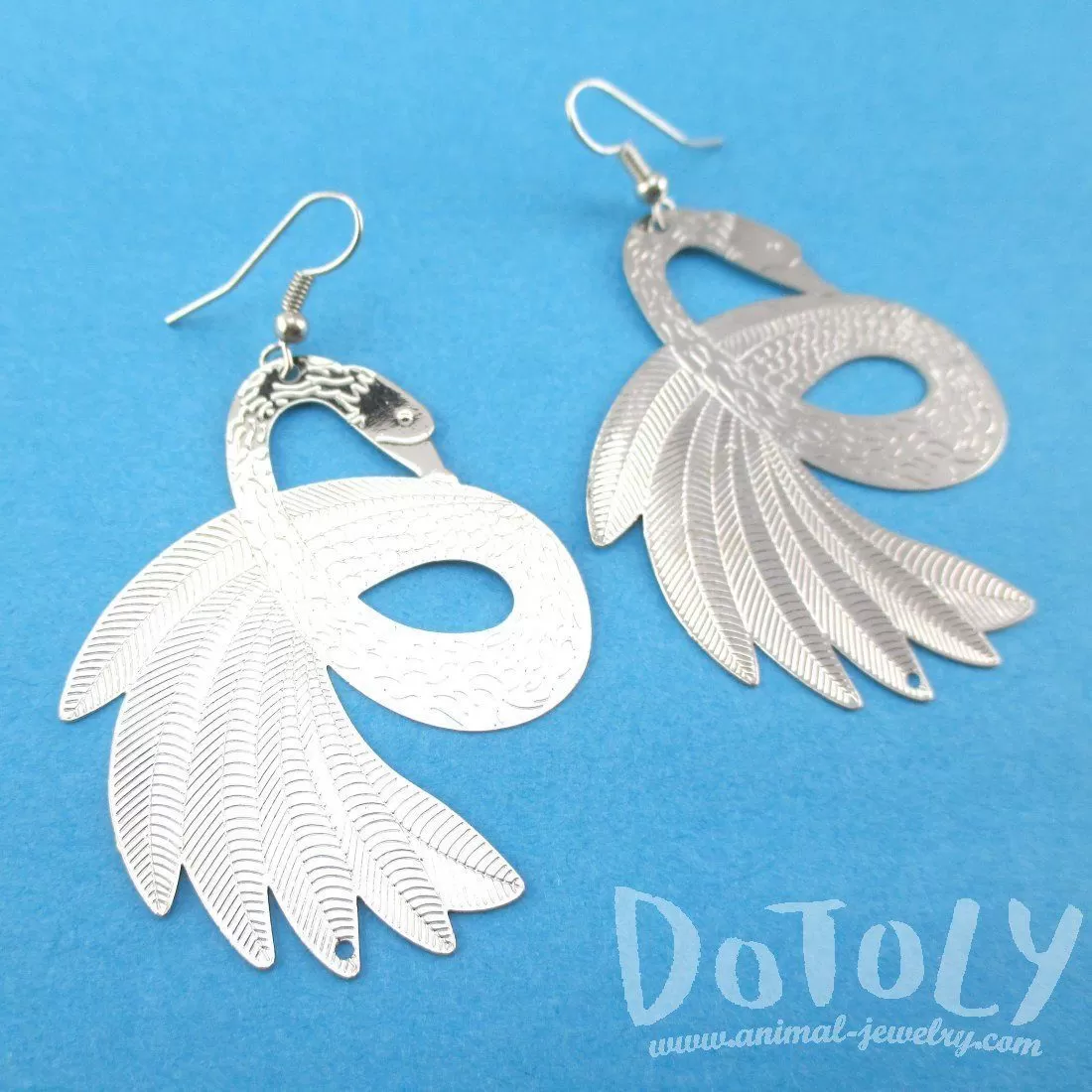 Swan Bird Silhouette Cut Out Shaped Filigree Dangle Earrings in Silver | DOTOLY