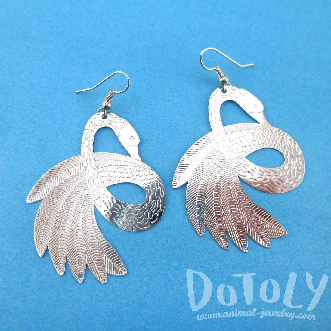 Swan Bird Silhouette Cut Out Shaped Filigree Dangle Earrings in Silver | DOTOLY