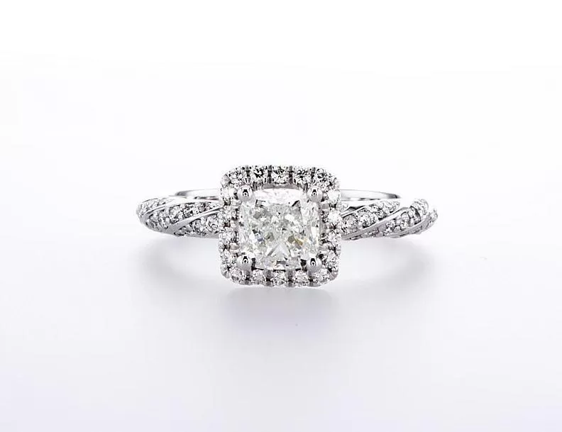 Swirl Cushion Diamond With Princess Shape Halo Engagement Ring (1.48Ctw)