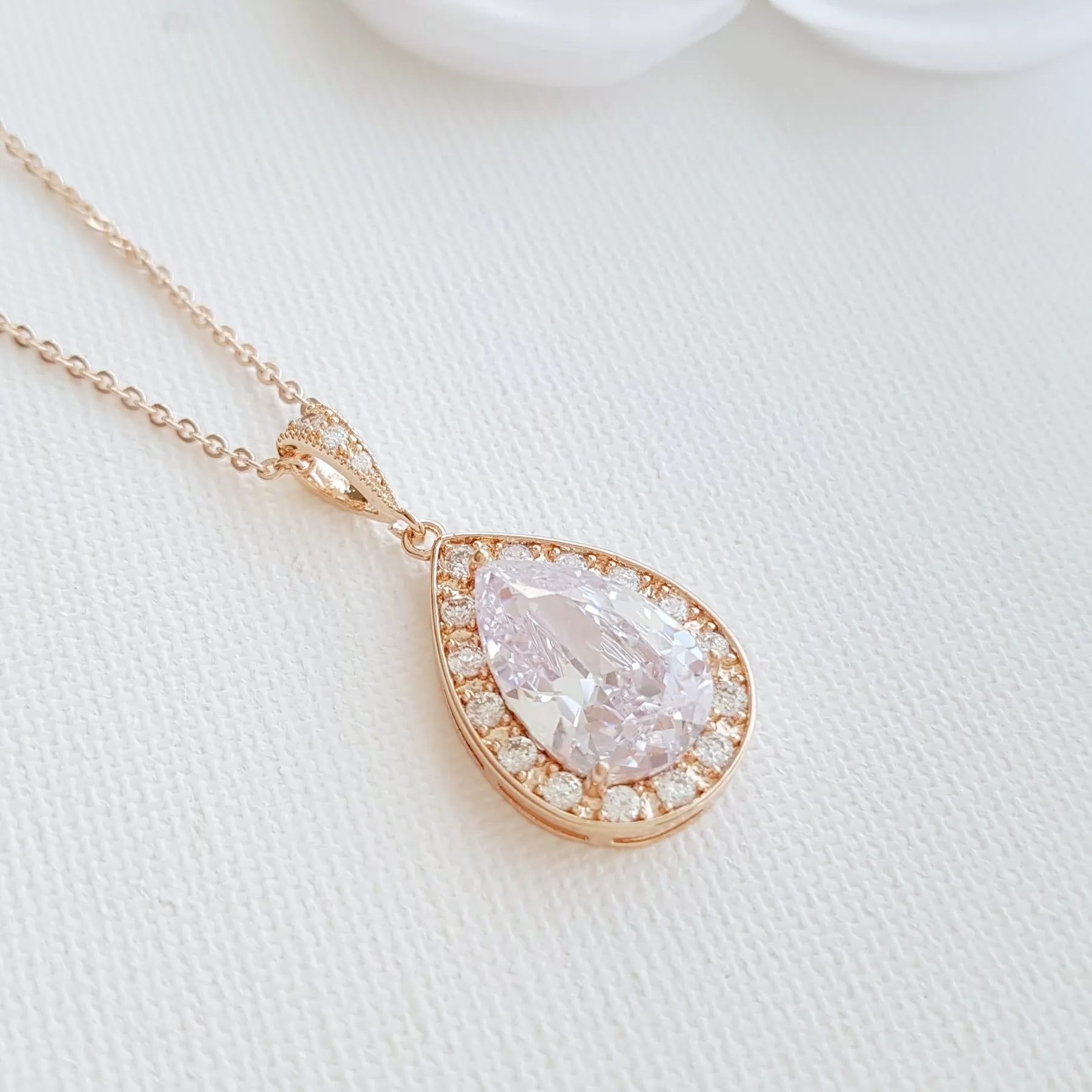 Teardrop Necklace in 14K Gold & Cubic Zirconia for Brides & Bridesmaids-Evelyn