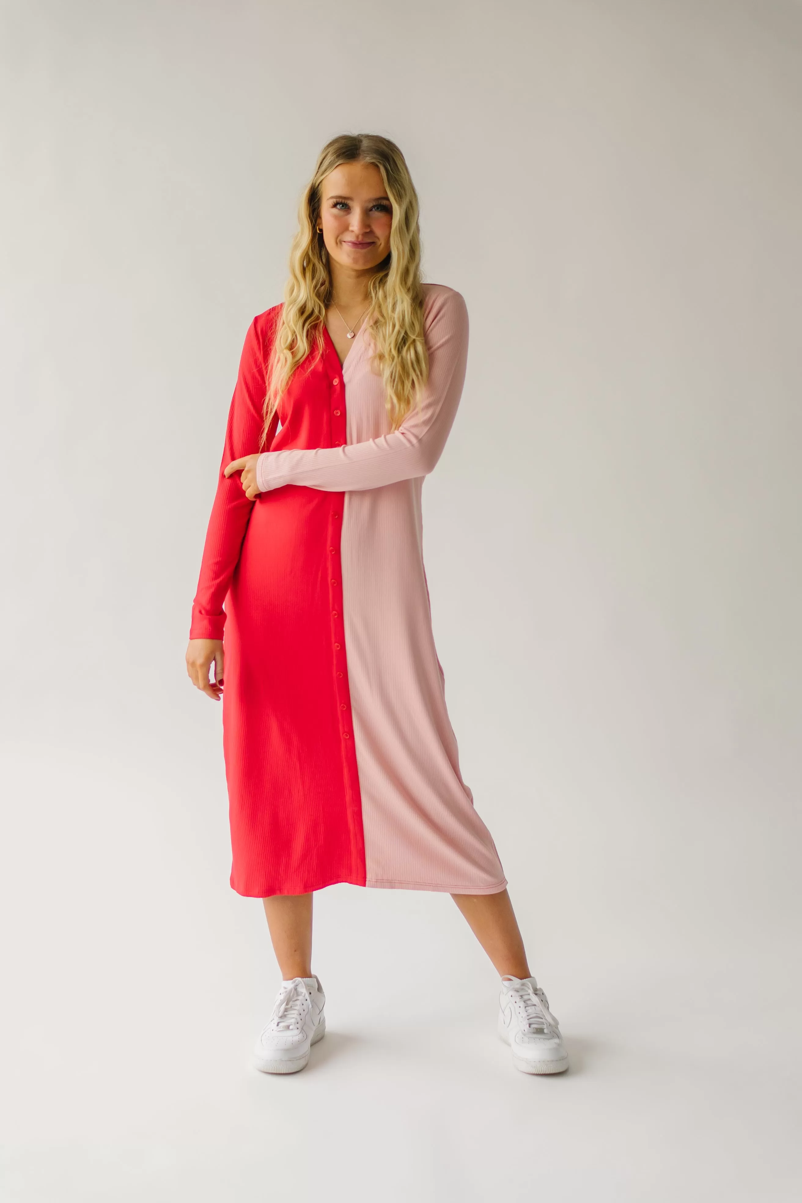 The Cupid Colorblock Dress in Pink   Red