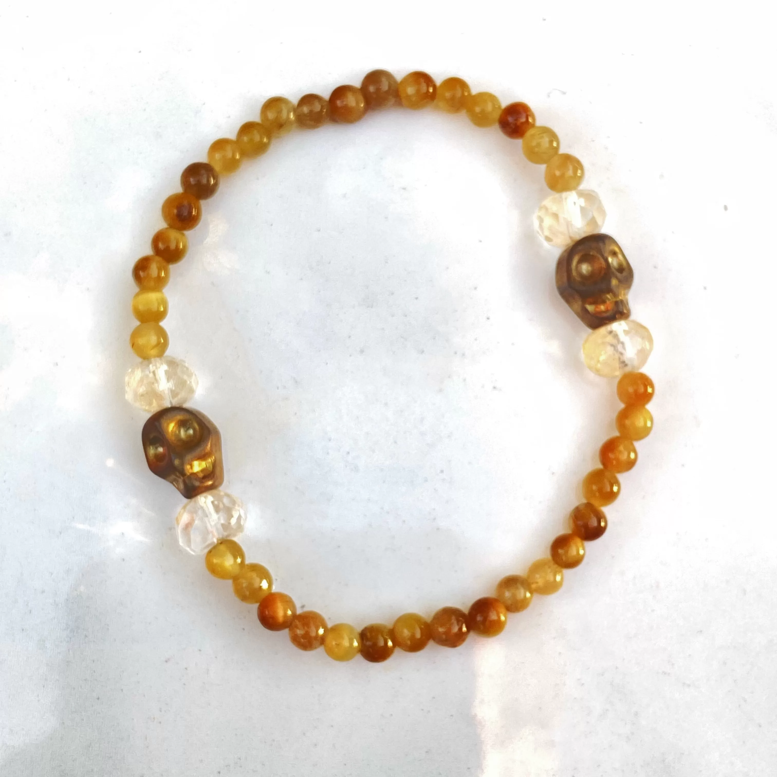 Tiger eye, Citrine, Gold Hematite gemstone stretch bracelet