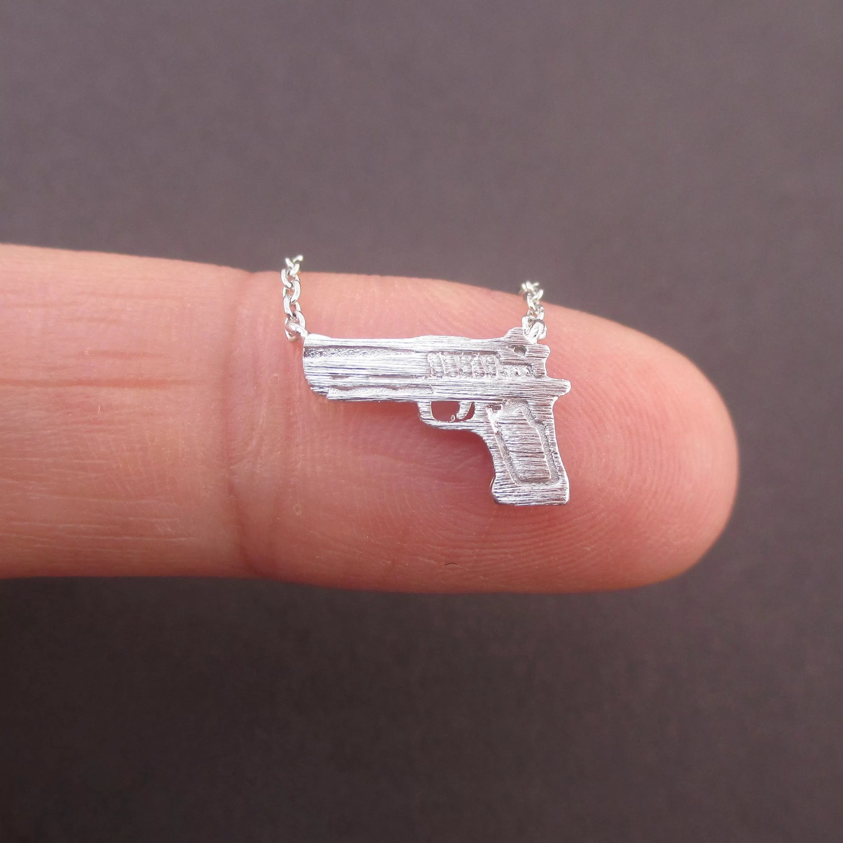 Tiny Handgun Pistol Gun Shaped Pendant Necklace