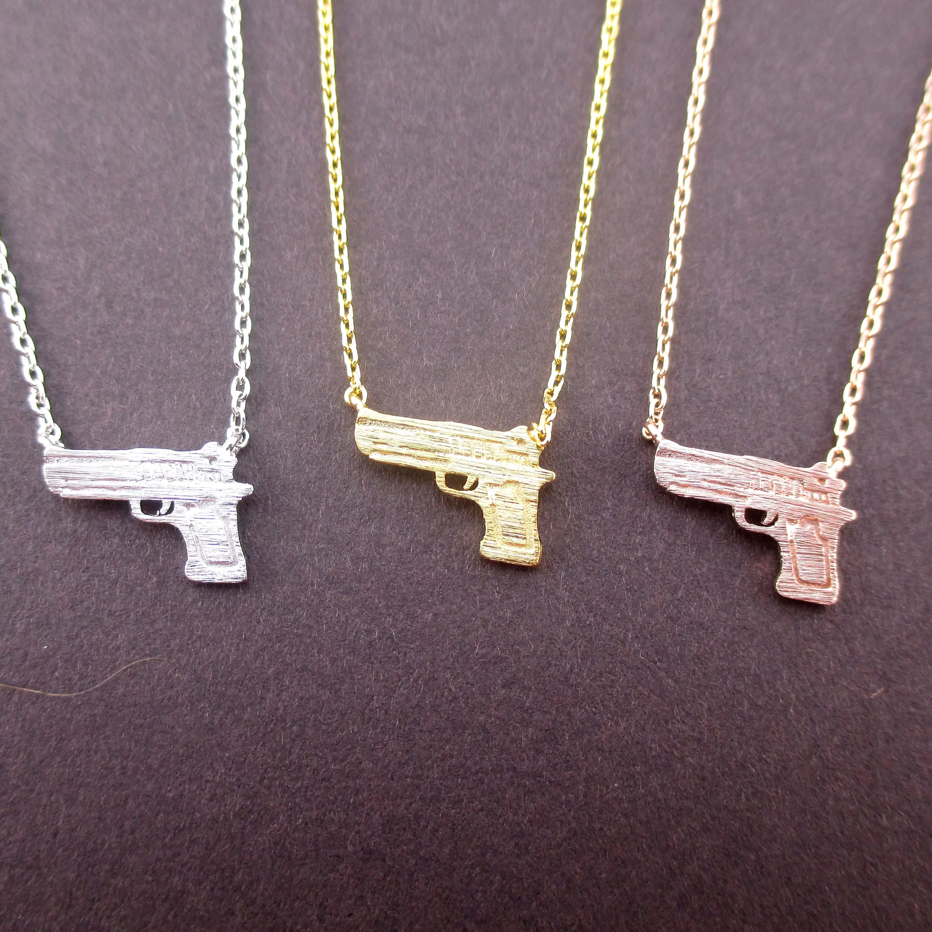 Tiny Handgun Pistol Gun Shaped Pendant Necklace