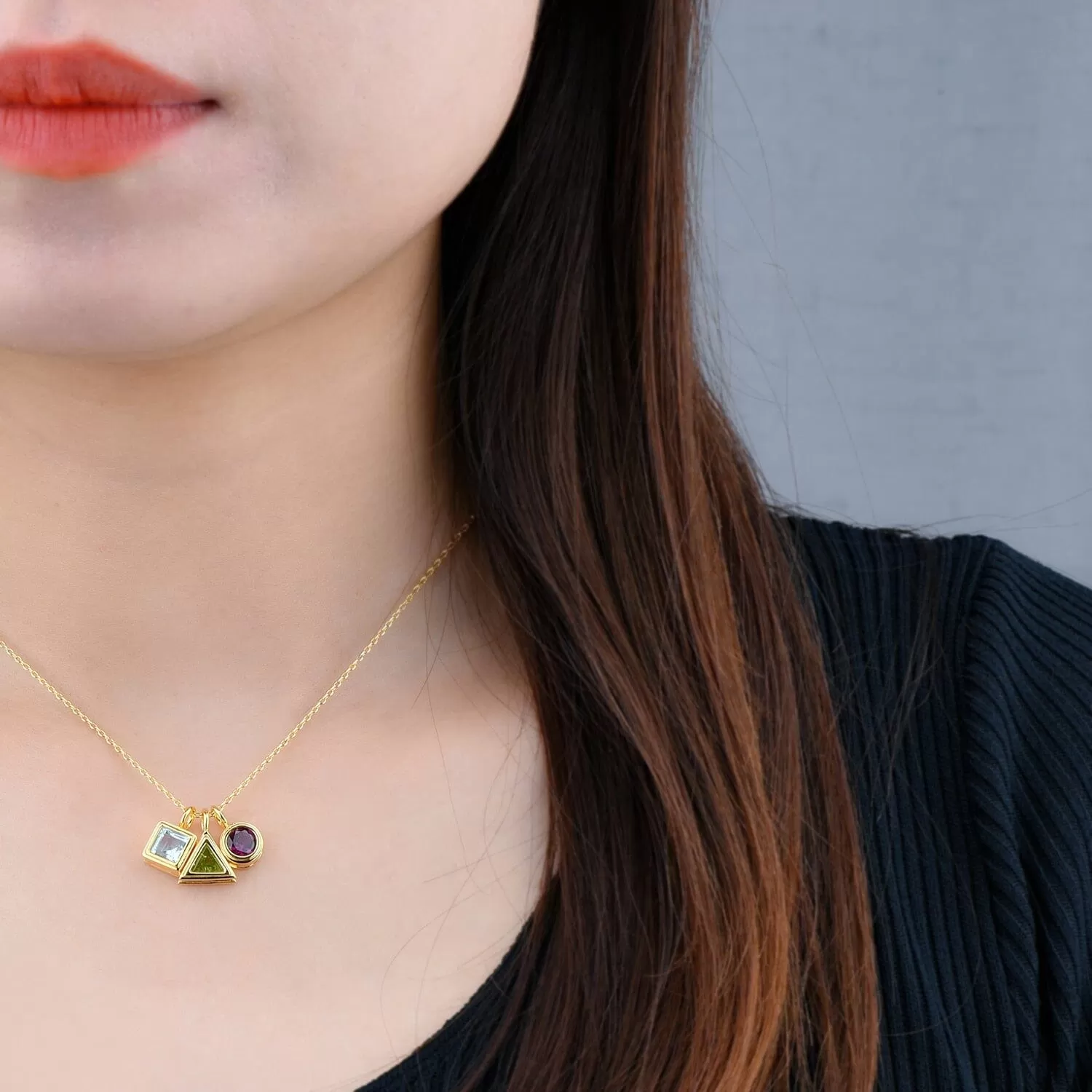 Topaz Peridot Garnet Yellow Gold Plated Pendants Necklace