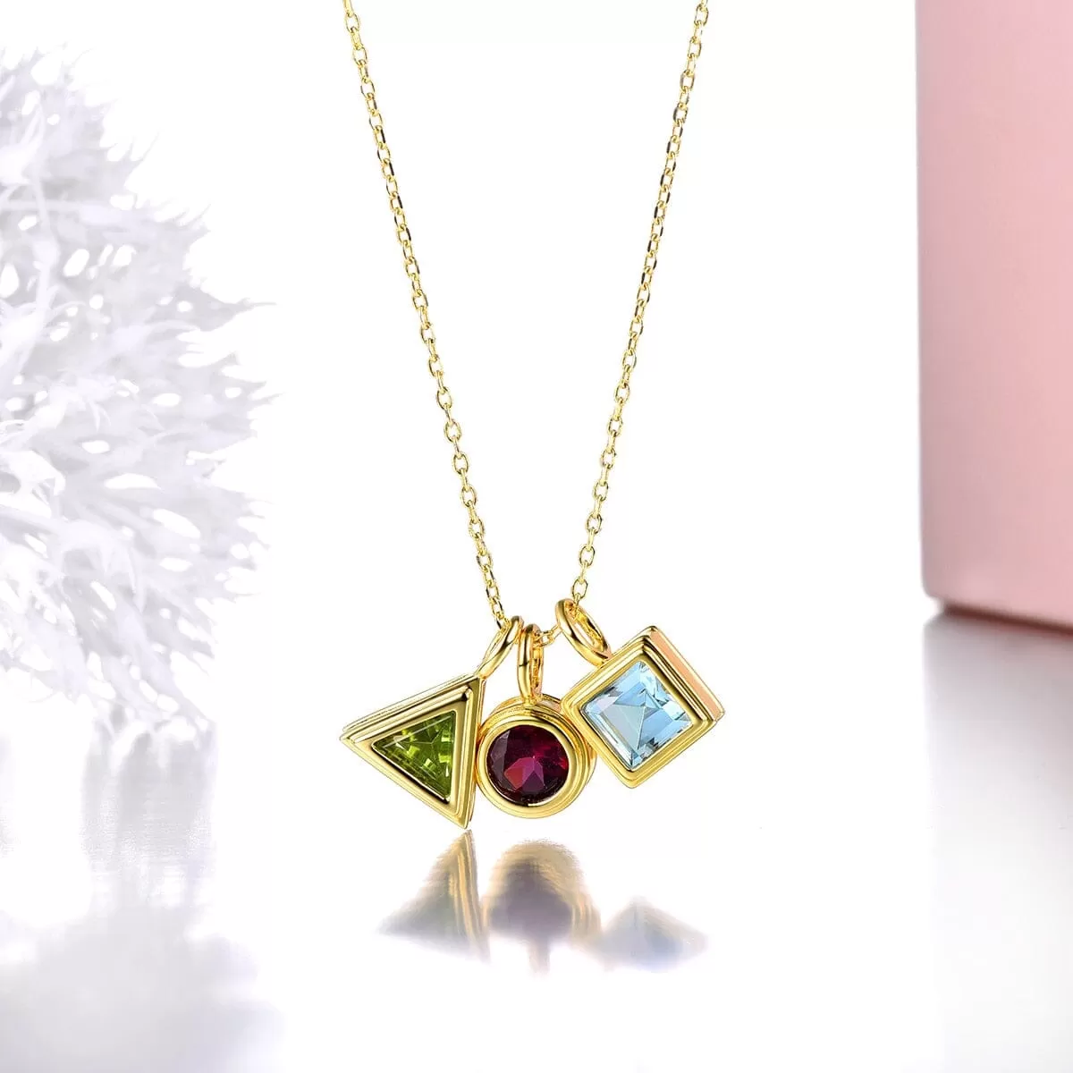 Topaz Peridot Garnet Yellow Gold Plated Pendants Necklace