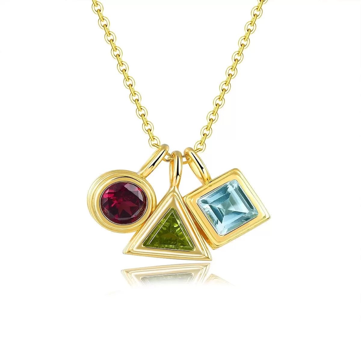 Topaz Peridot Garnet Yellow Gold Plated Pendants Necklace