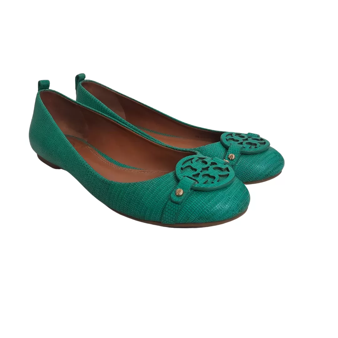 Tory Burch Green Leather Minnie Miller Ballet Flats | Pre loved |