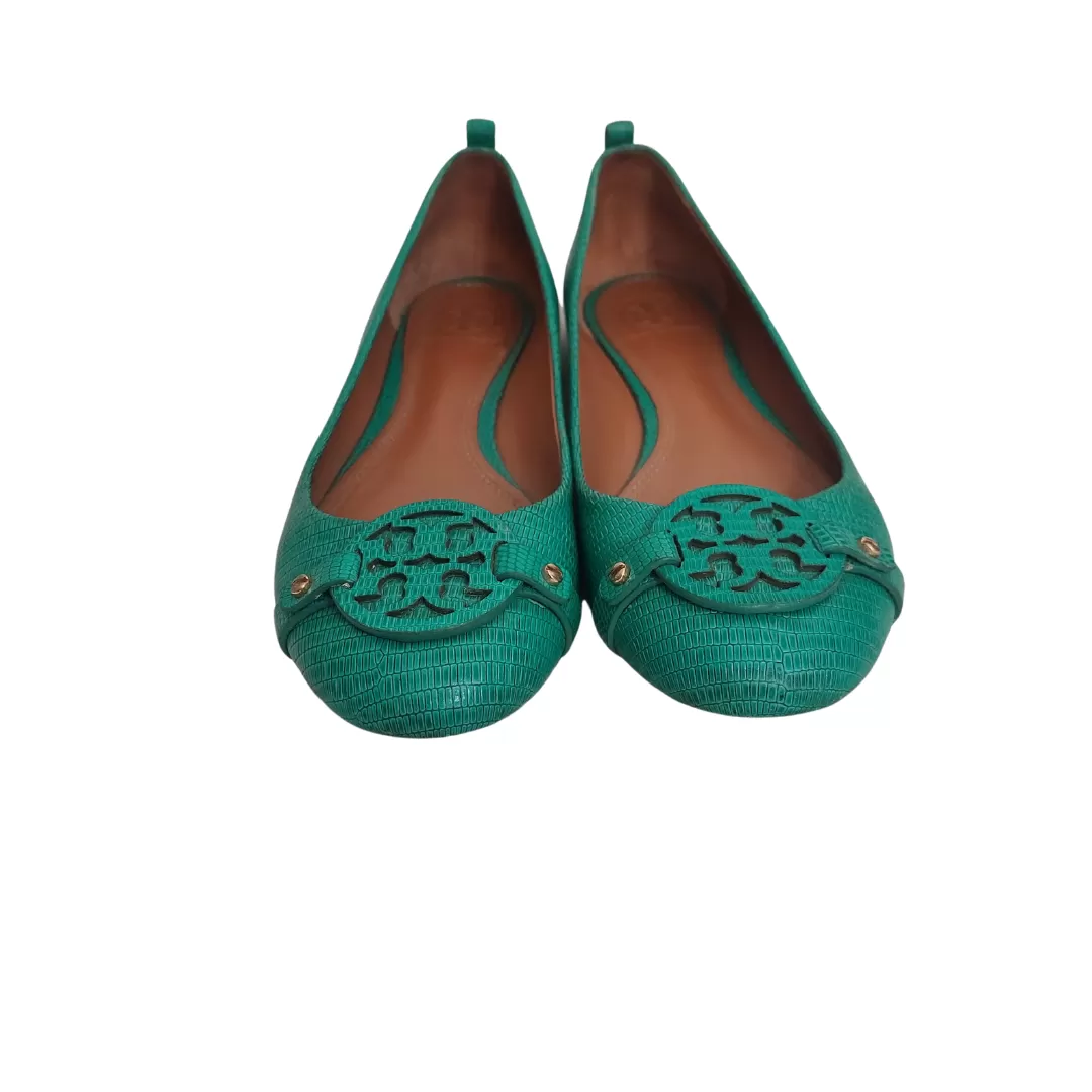 Tory Burch Green Leather Minnie Miller Ballet Flats | Pre loved |