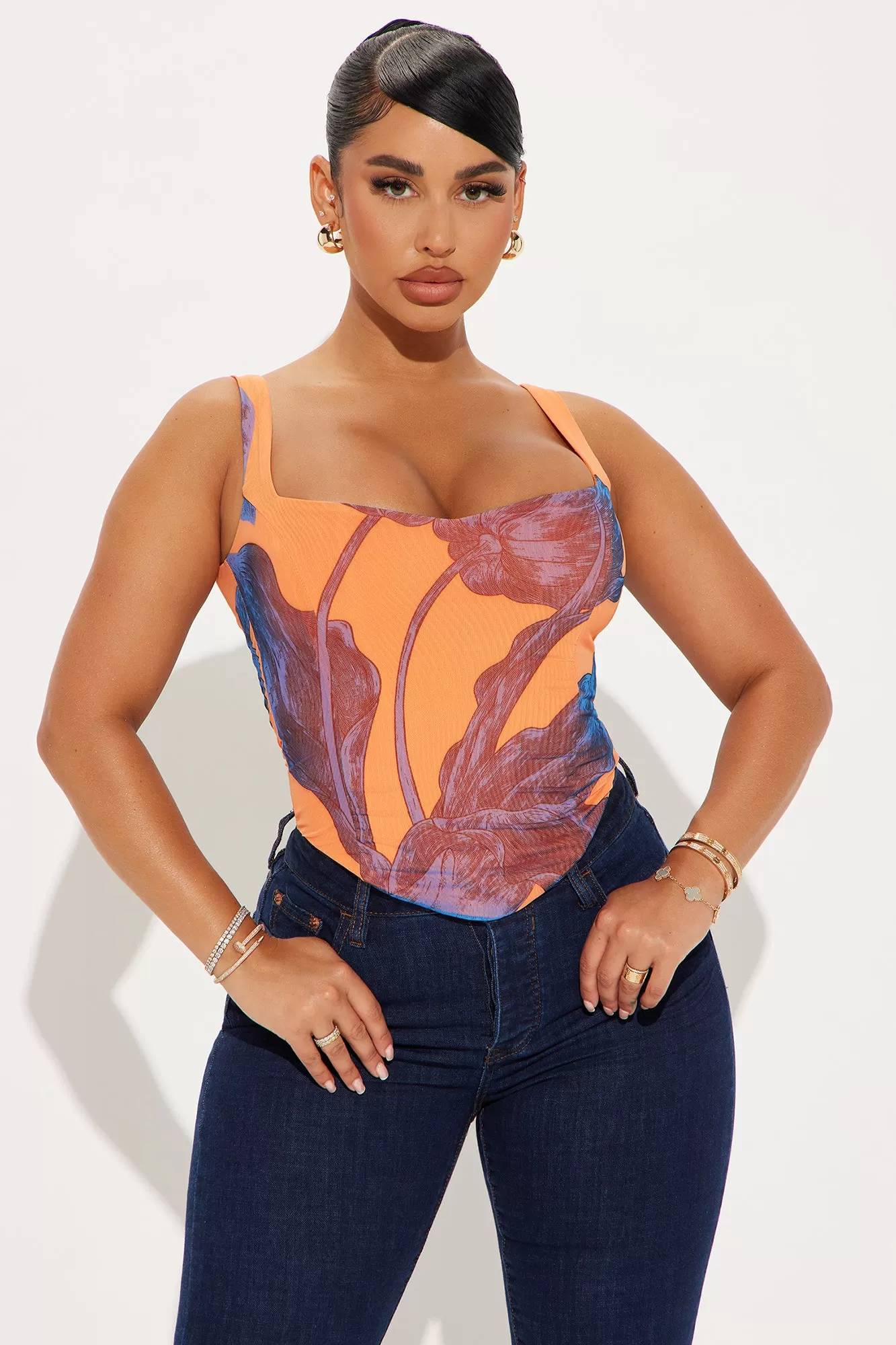 Vacations Calling Mesh Corset Top - Orange/combo