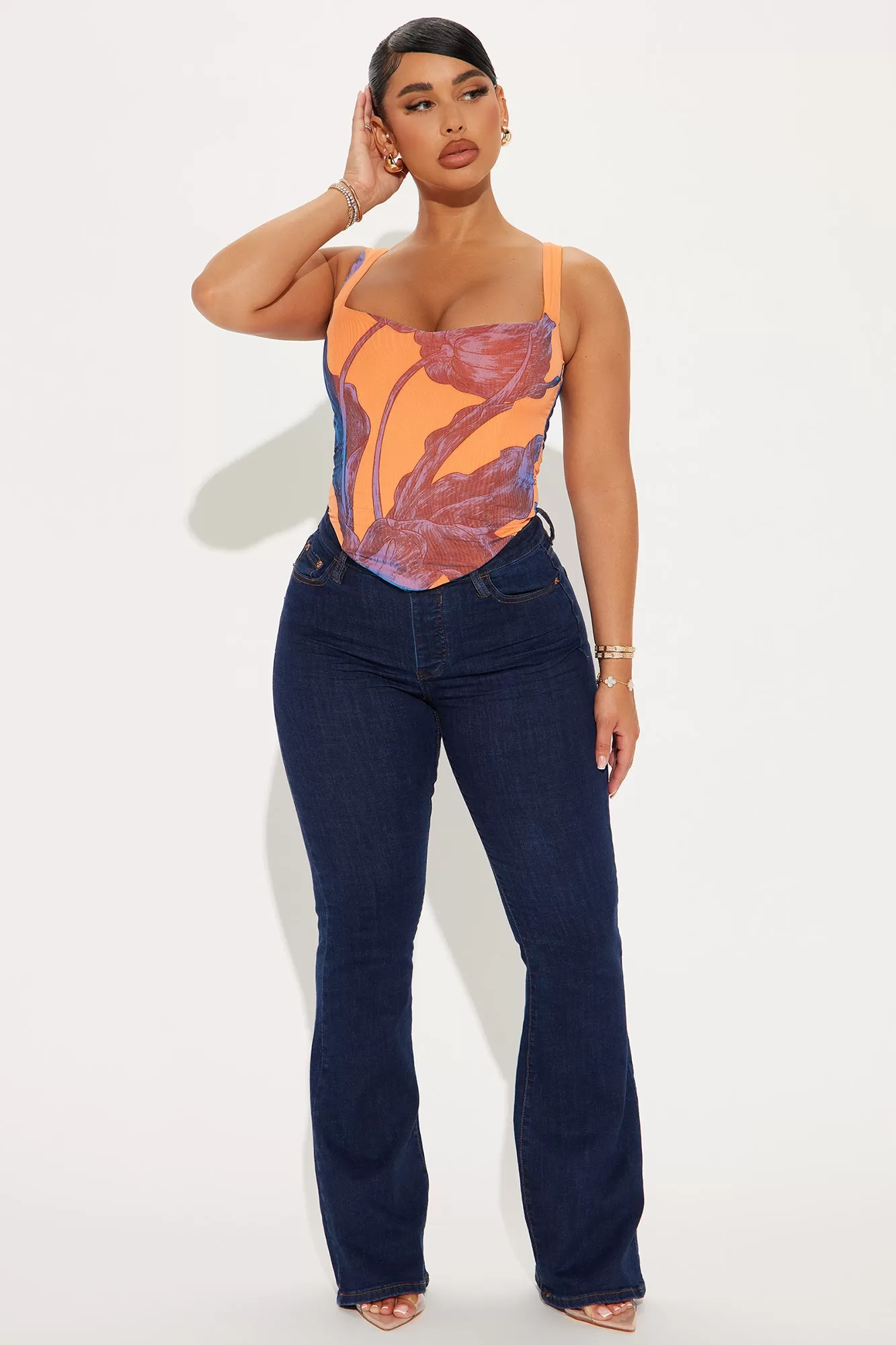 Vacations Calling Mesh Corset Top - Orange/combo