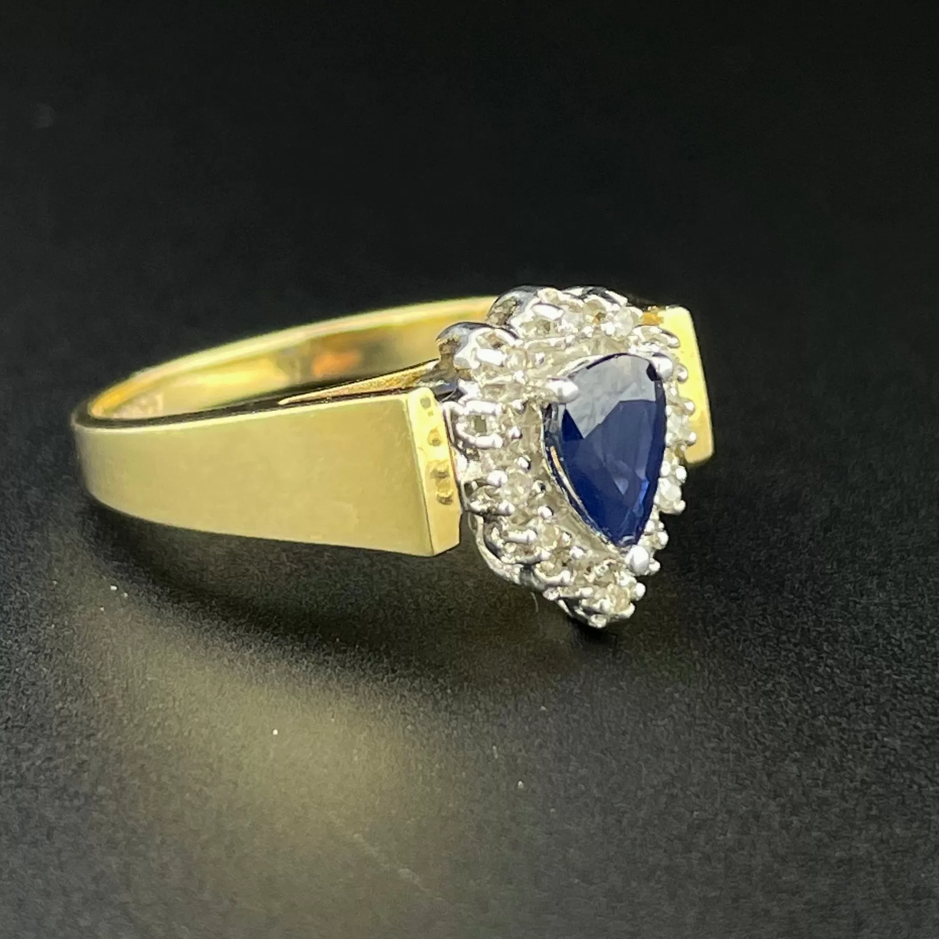 Vintage 10K Gold Sapphire Diamond Halo Engagement Ring, Sz 5 3/4