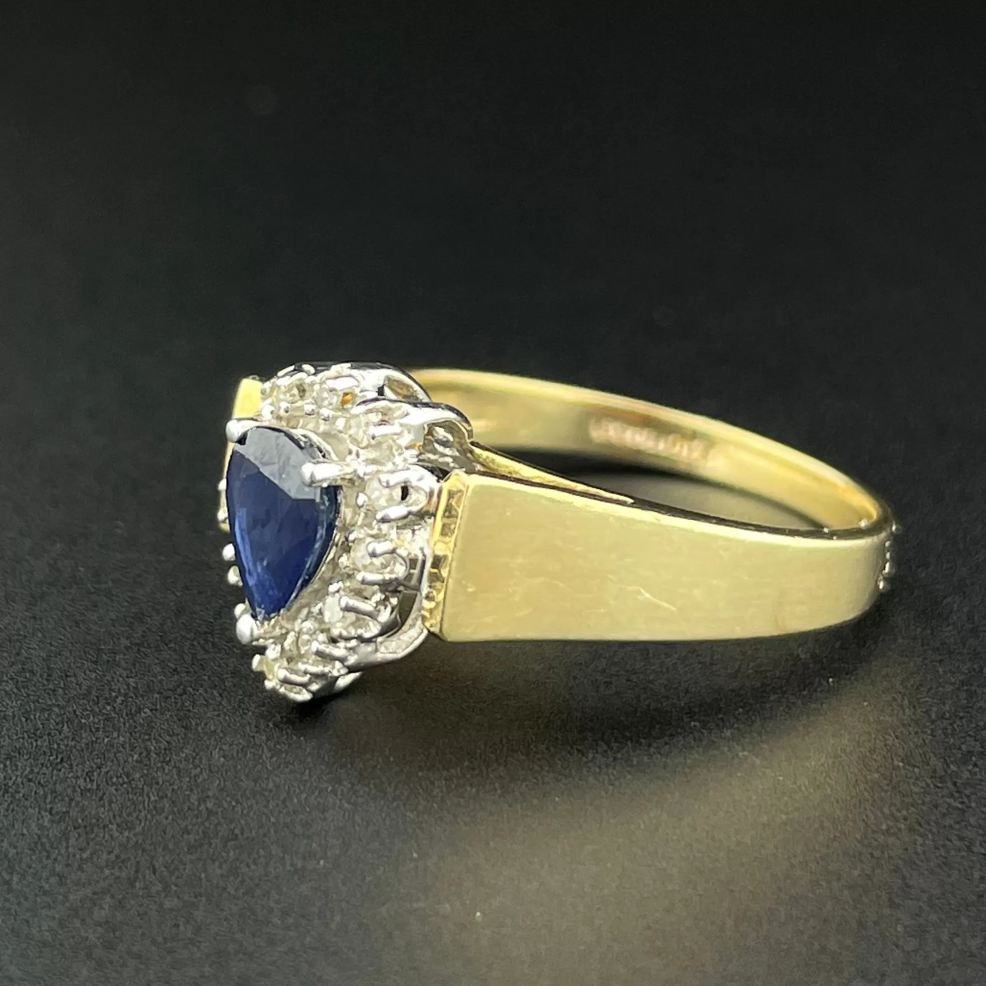 Vintage 10K Gold Sapphire Diamond Halo Engagement Ring, Sz 5 3/4