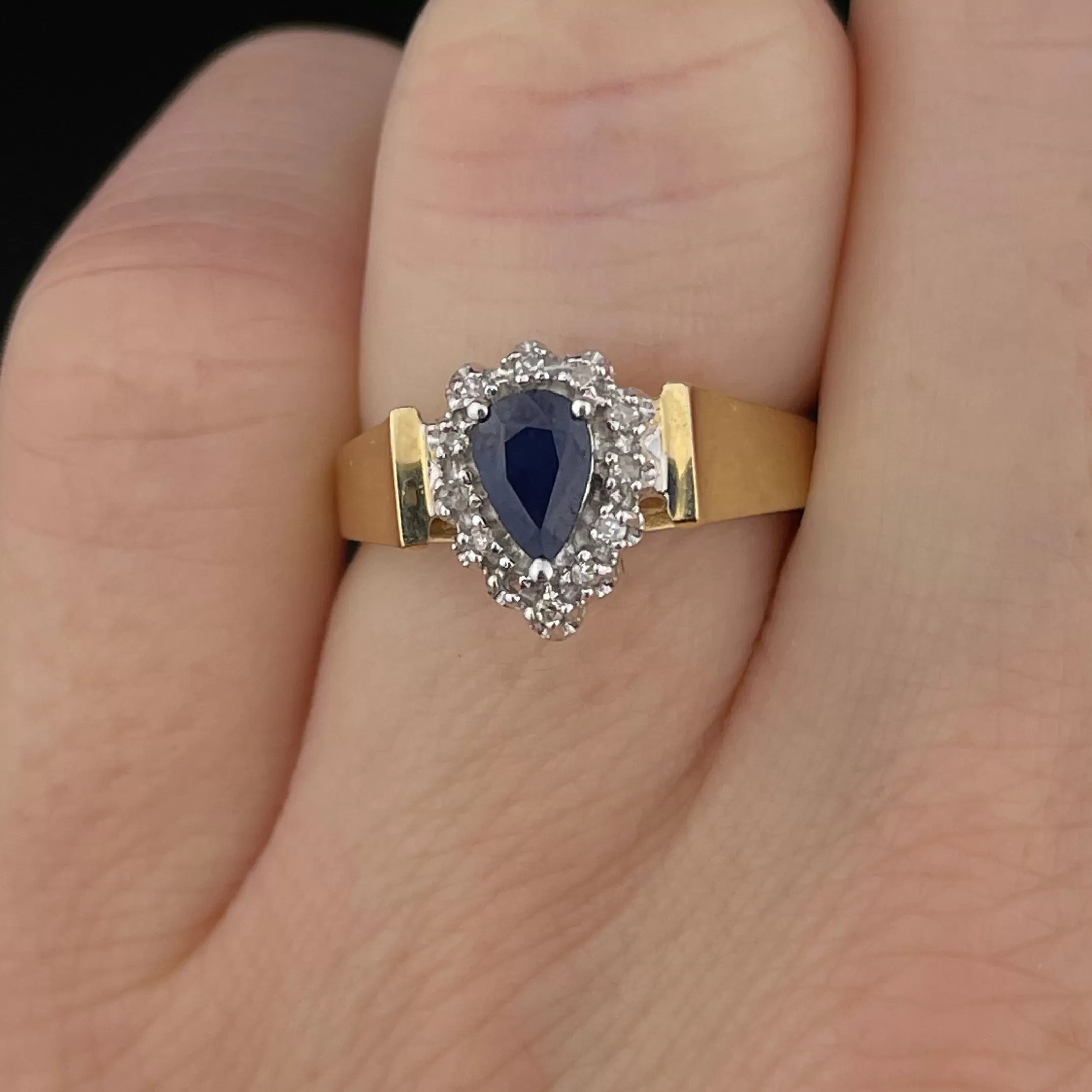 Vintage 10K Gold Sapphire Diamond Halo Engagement Ring, Sz 5 3/4