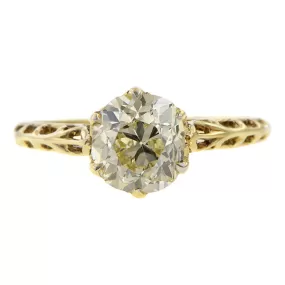 Vintage Filigree Solitaire Engagement Ring, Cushion 1.50ct.