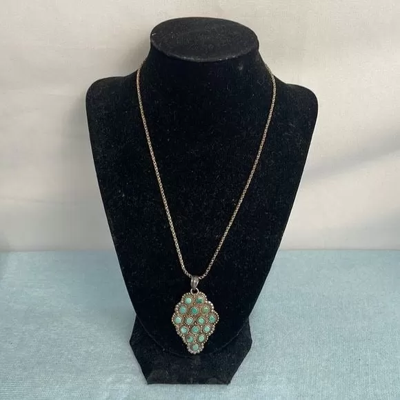 Vintage LargeSterling and Turquoise Pendant Necklace