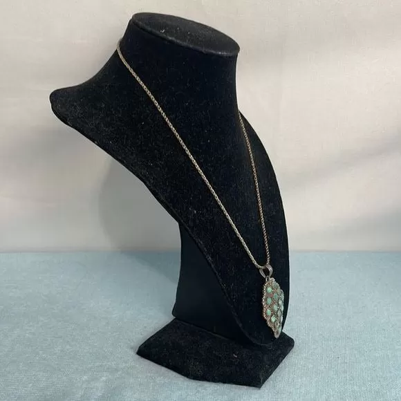 Vintage LargeSterling and Turquoise Pendant Necklace