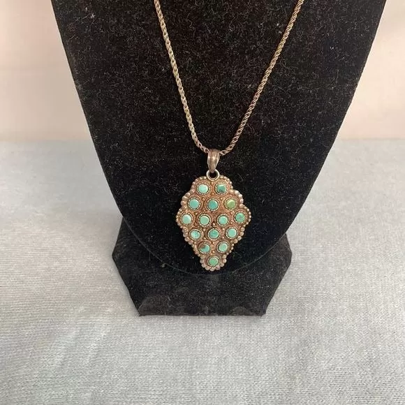 Vintage LargeSterling and Turquoise Pendant Necklace