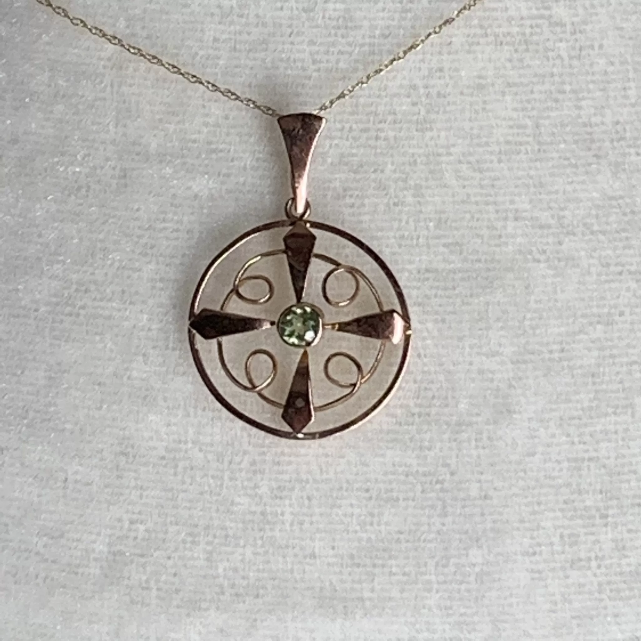 Vintage Peridot Pendant in Rose Gold. Peridot is the Grassy Green August Birthstone.