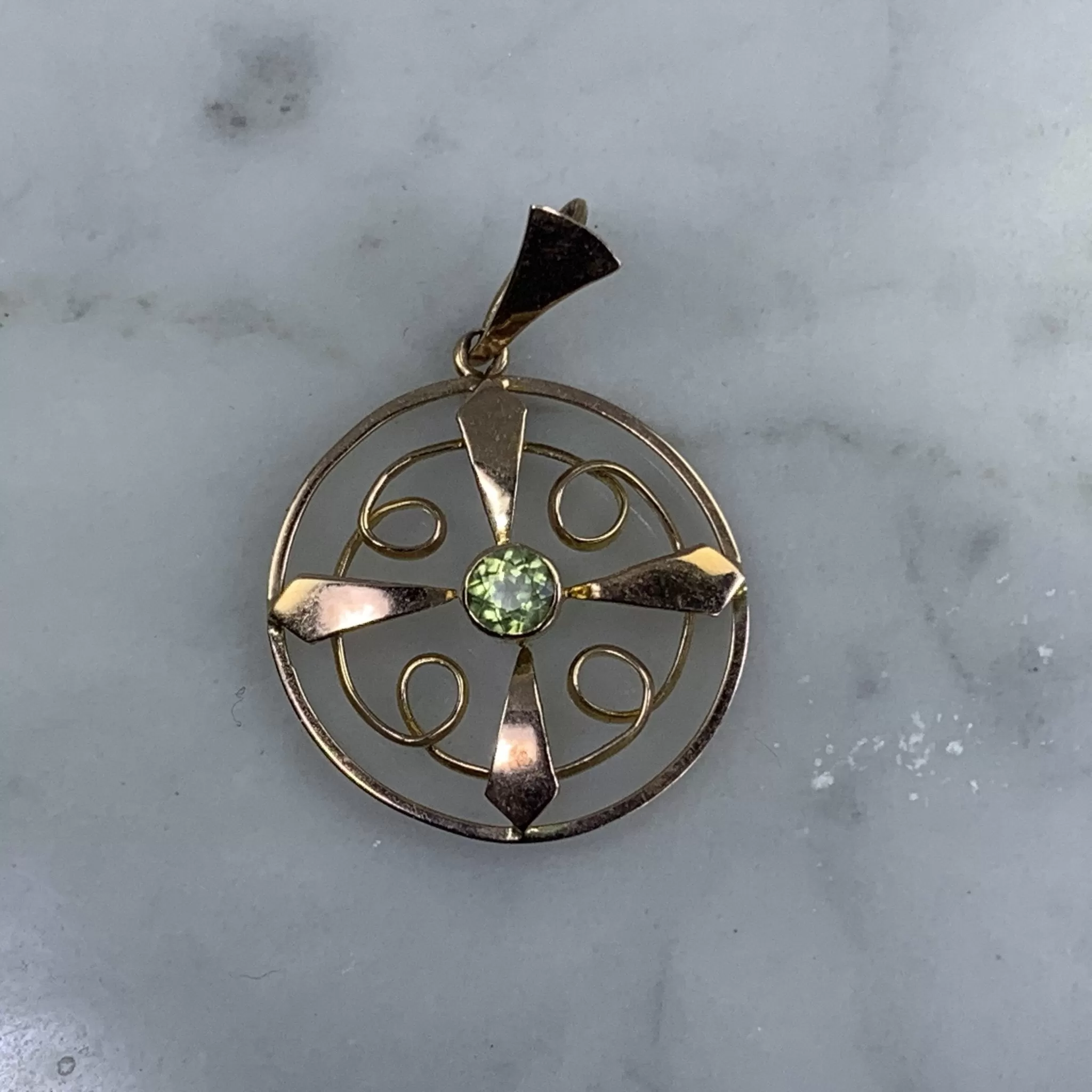 Vintage Peridot Pendant in Rose Gold. Peridot is the Grassy Green August Birthstone.