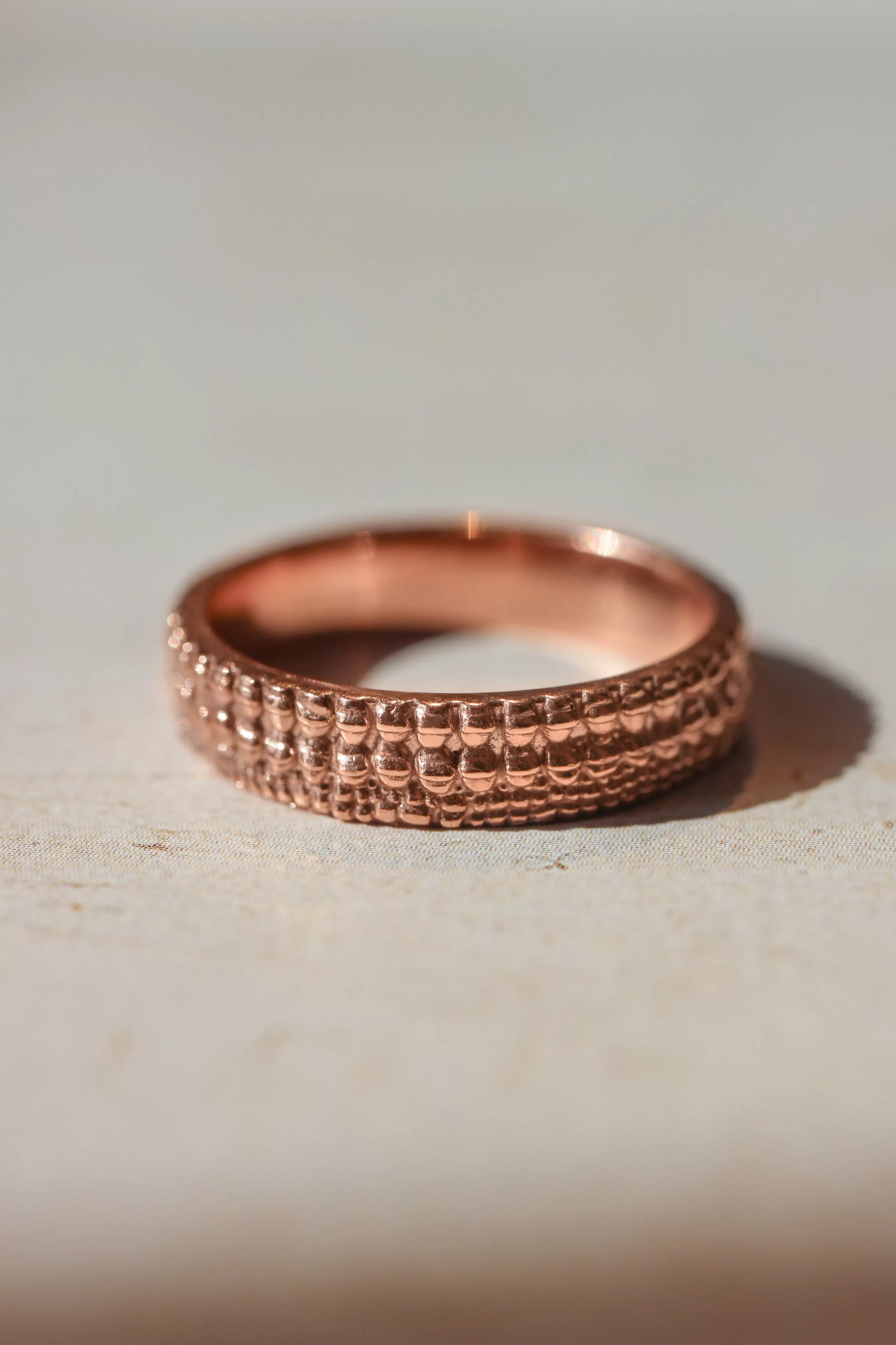 Wedding bands set for couple, crocodile's skin textured rings