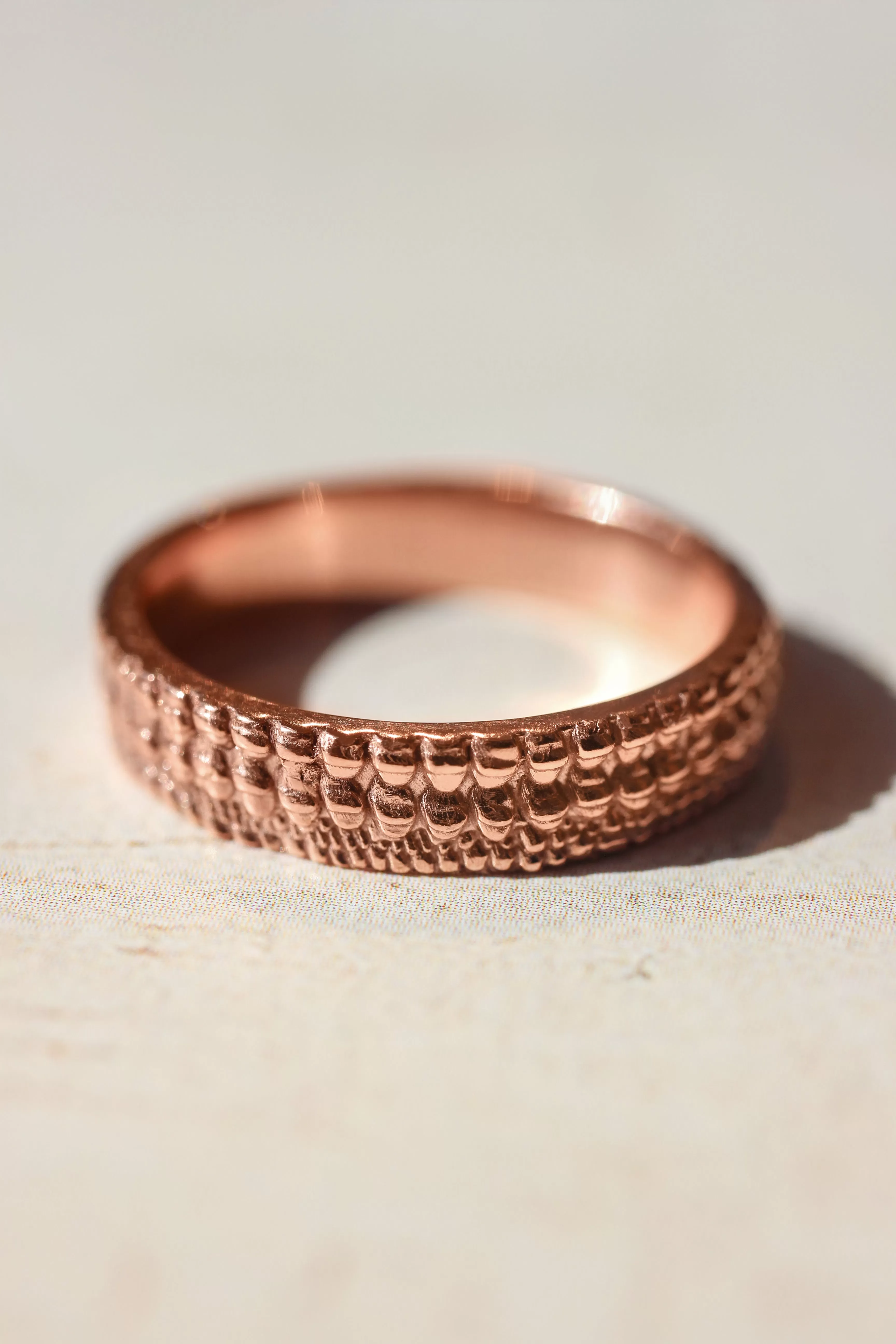 Wedding bands set for couple, crocodile's skin textured rings