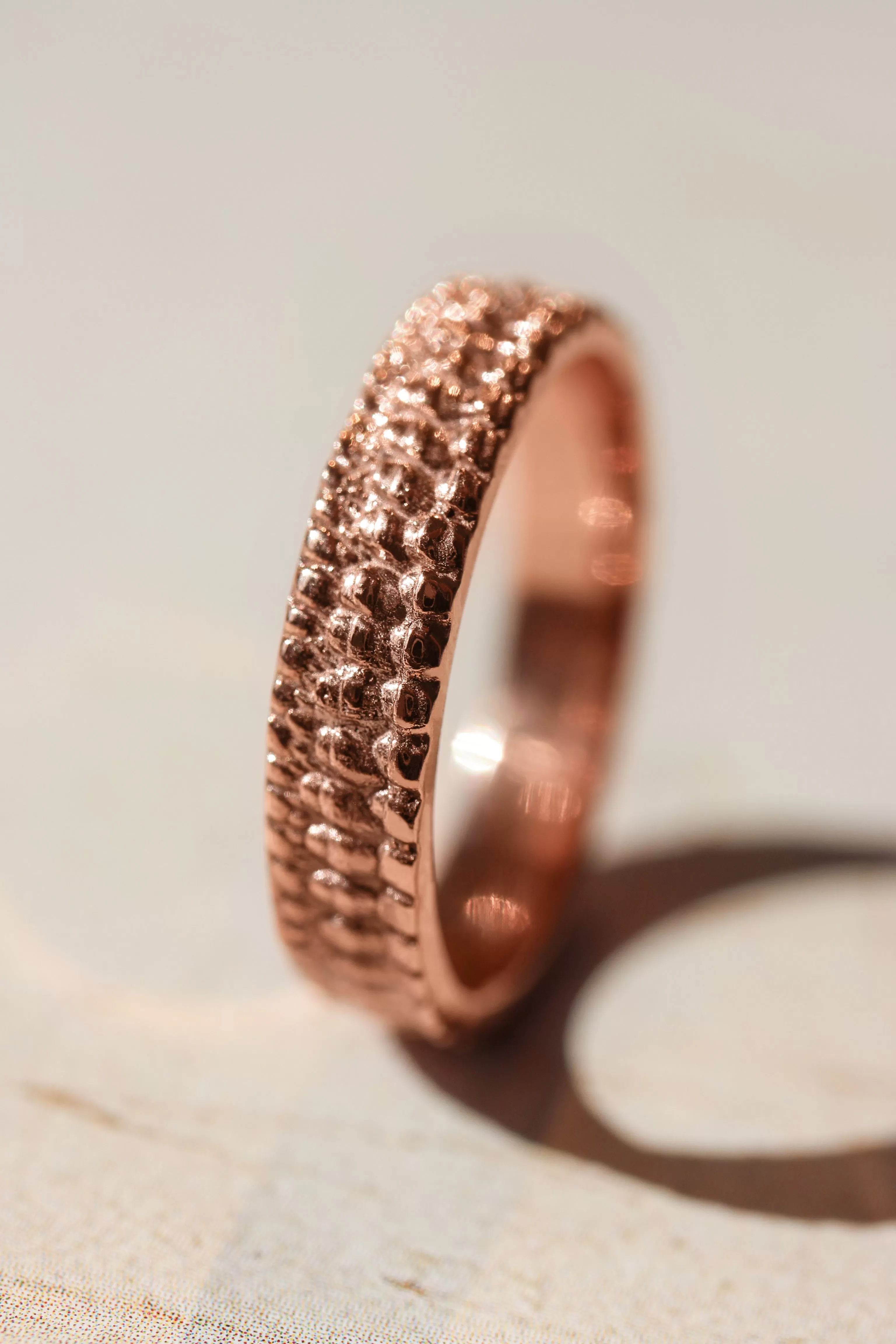 Wedding bands set for couple, crocodile's skin textured rings