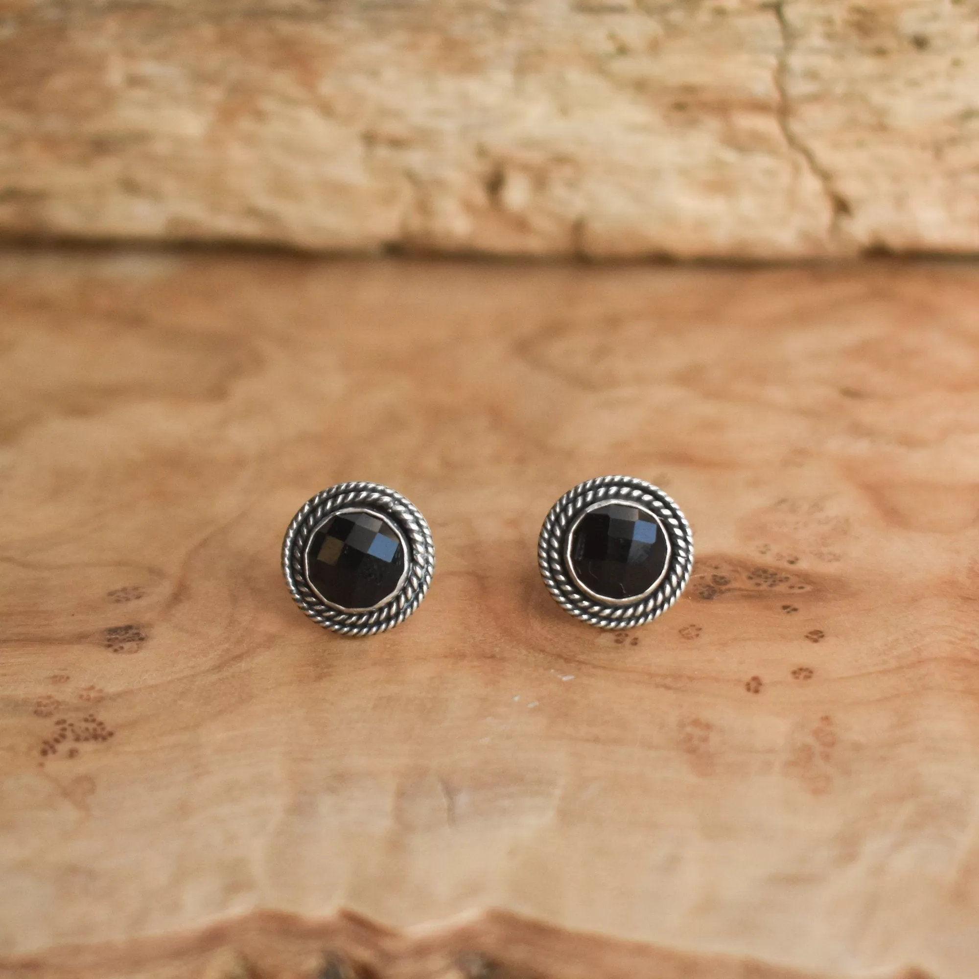 Western Rose Cut Black Onyx Posts - Black Onyx Earrings - Black Onyx Studs - Silversmith Posts