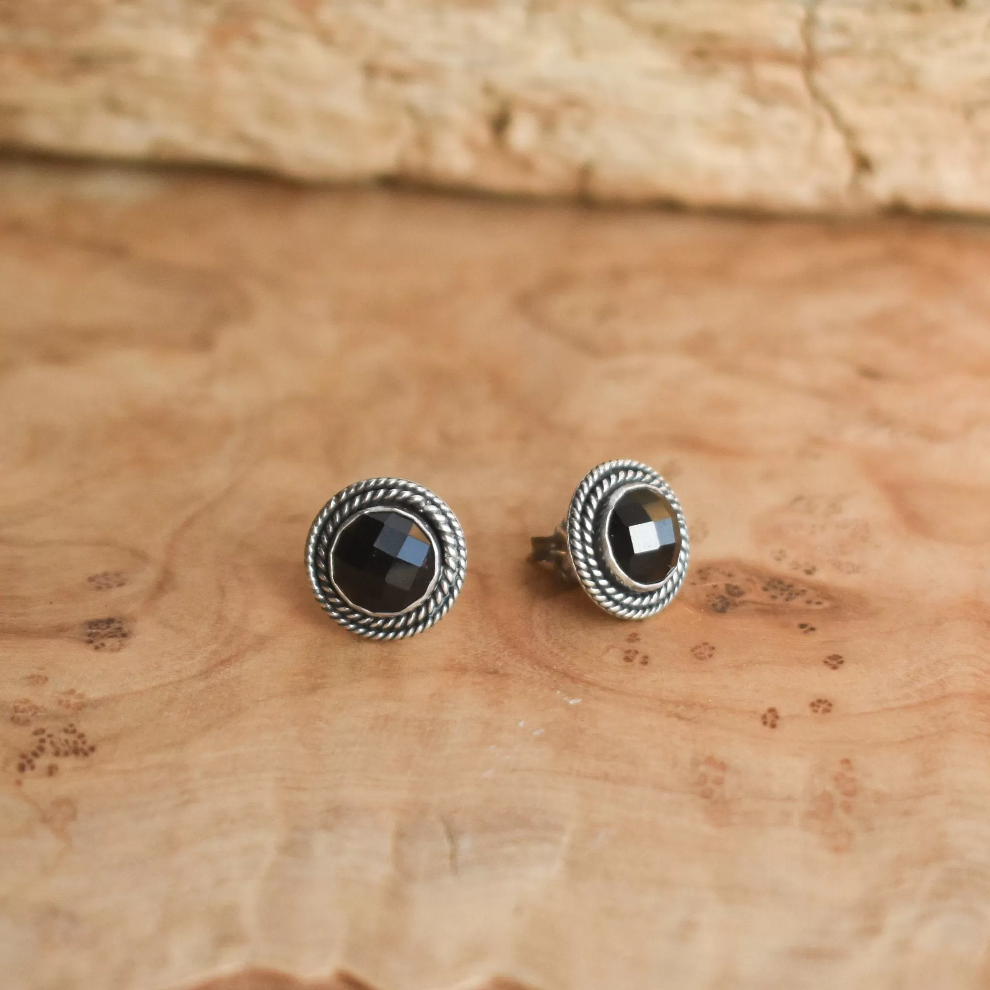 Western Rose Cut Black Onyx Posts - Black Onyx Earrings - Black Onyx Studs - Silversmith Posts