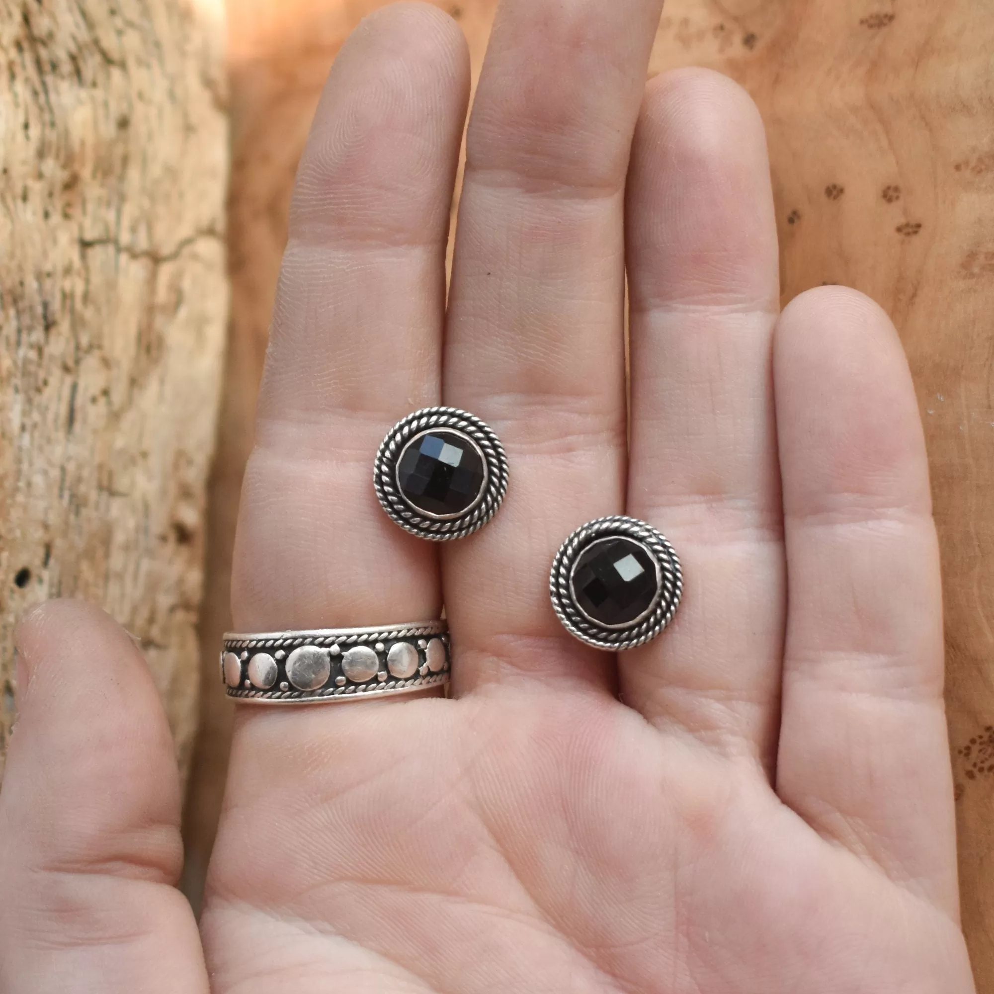 Western Rose Cut Black Onyx Posts - Black Onyx Earrings - Black Onyx Studs - Silversmith Posts