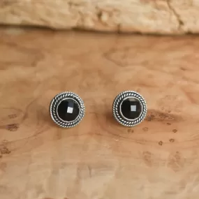 Western Rose Cut Black Onyx Posts - Black Onyx Earrings - Black Onyx Studs - Silversmith Posts