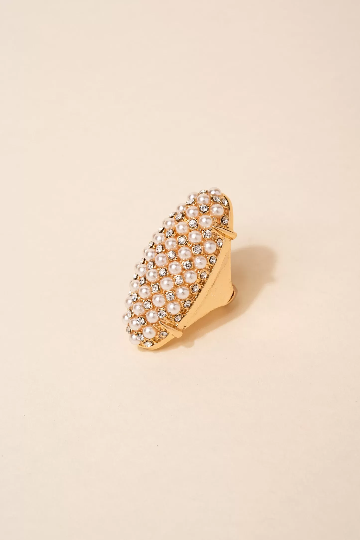 Xyla Pearl & Rhinestone Oval Shield Ring