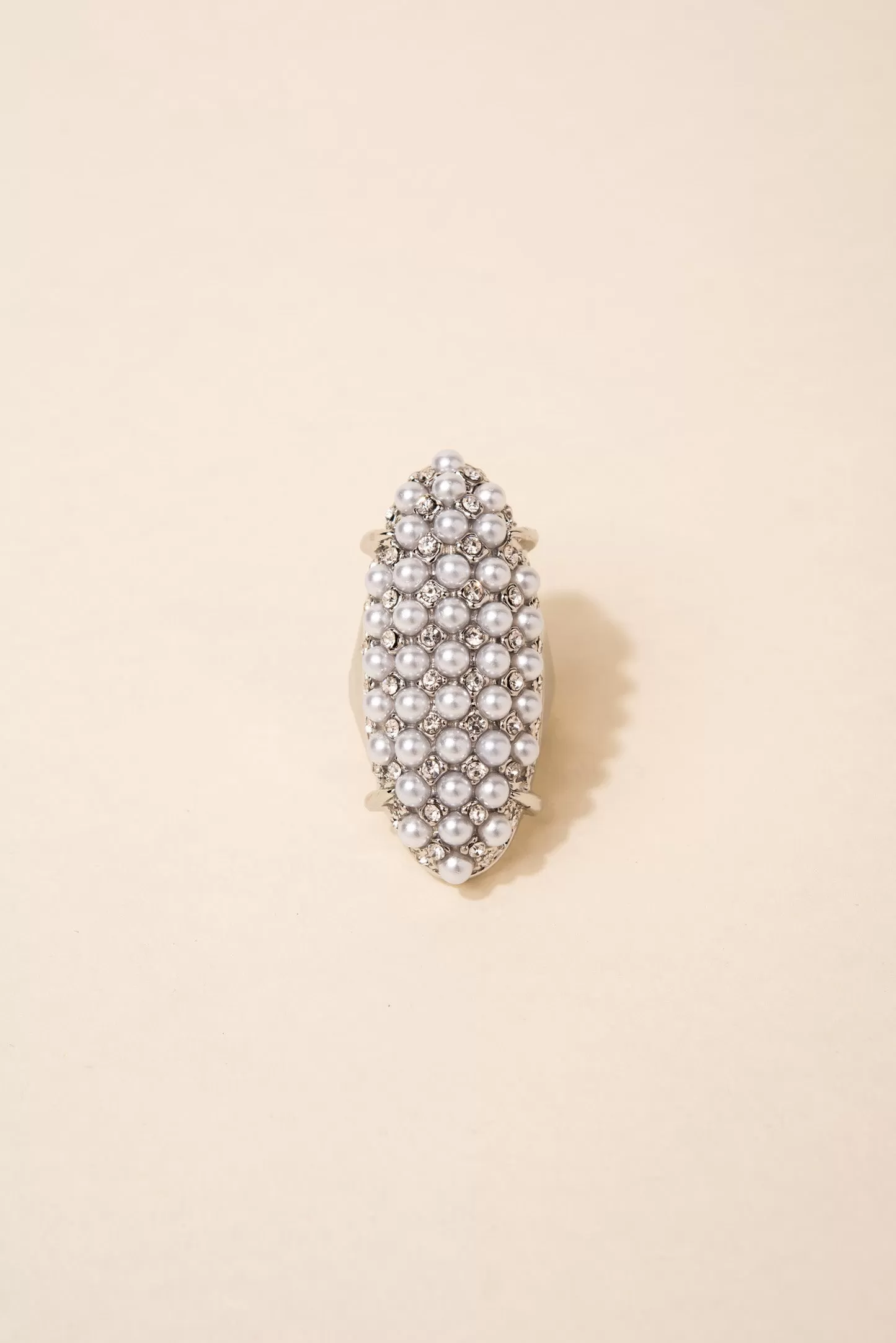 Xyla Pearl & Rhinestone Oval Shield Ring