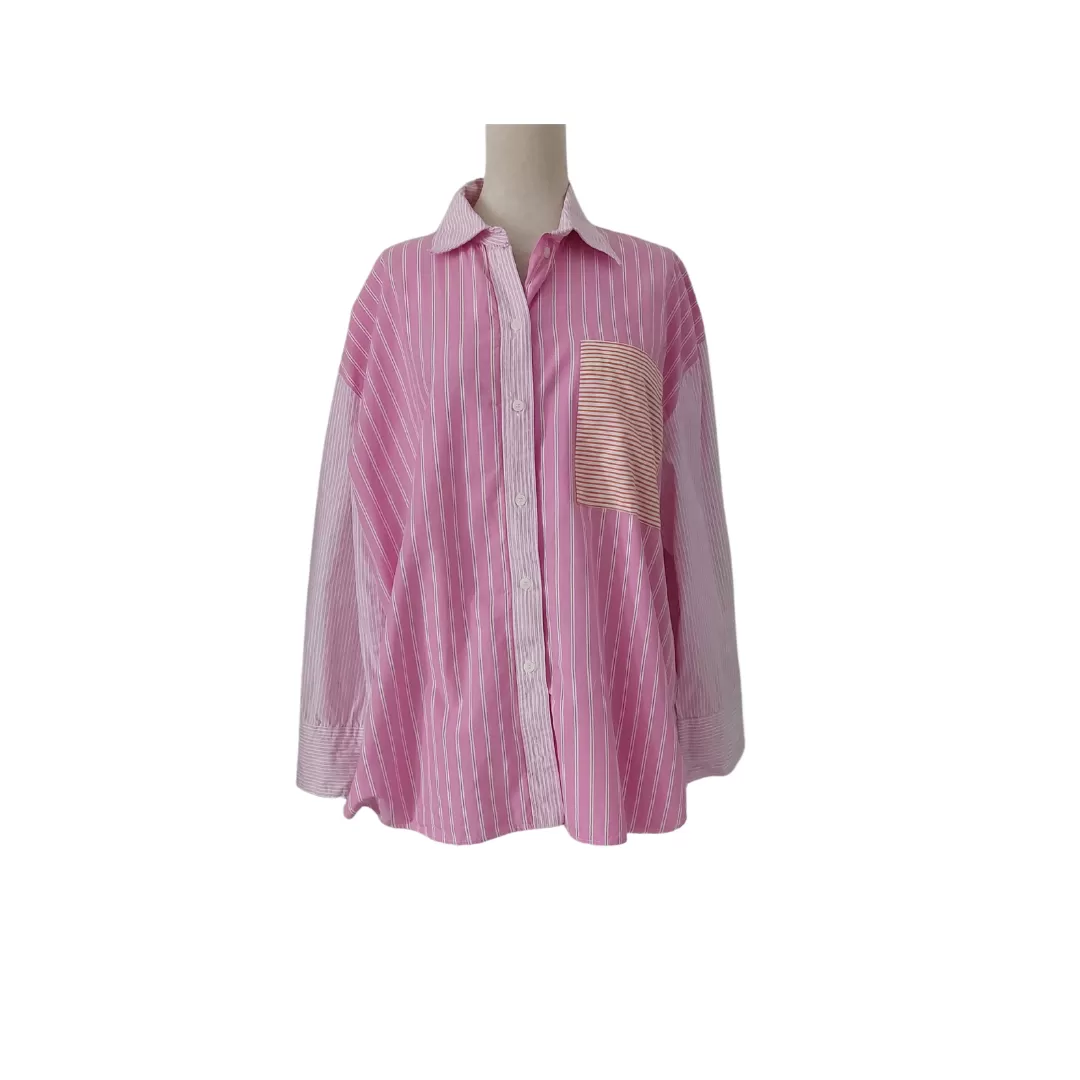 ZARA Pink & White Striped Collared Shirt | Gently Used |