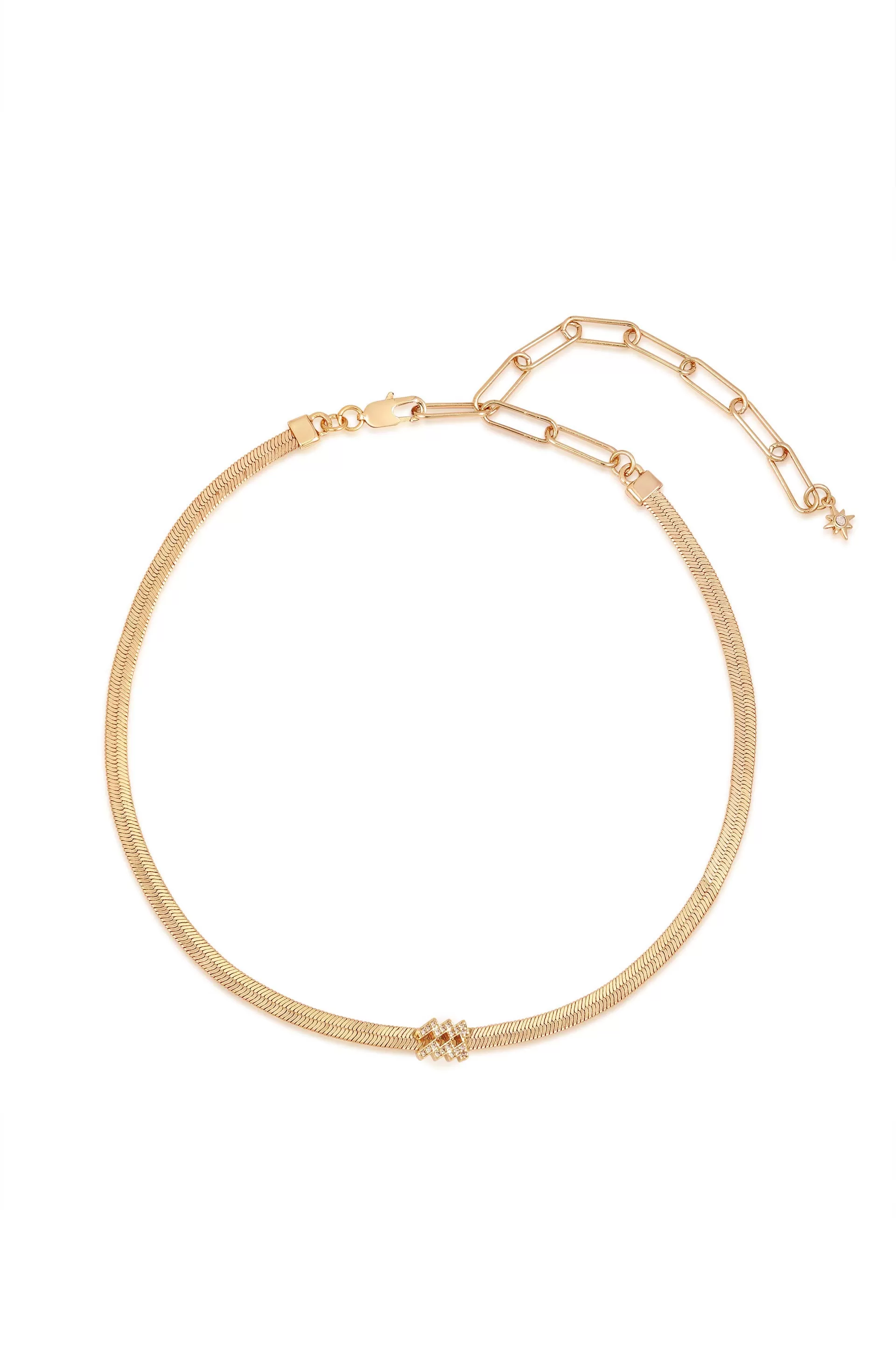 Zodiac Herringbone 18k Gold Plated Necklace